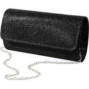 Women's Black Sparkling Glitter Elegant Evening Purse Clutch Handbag